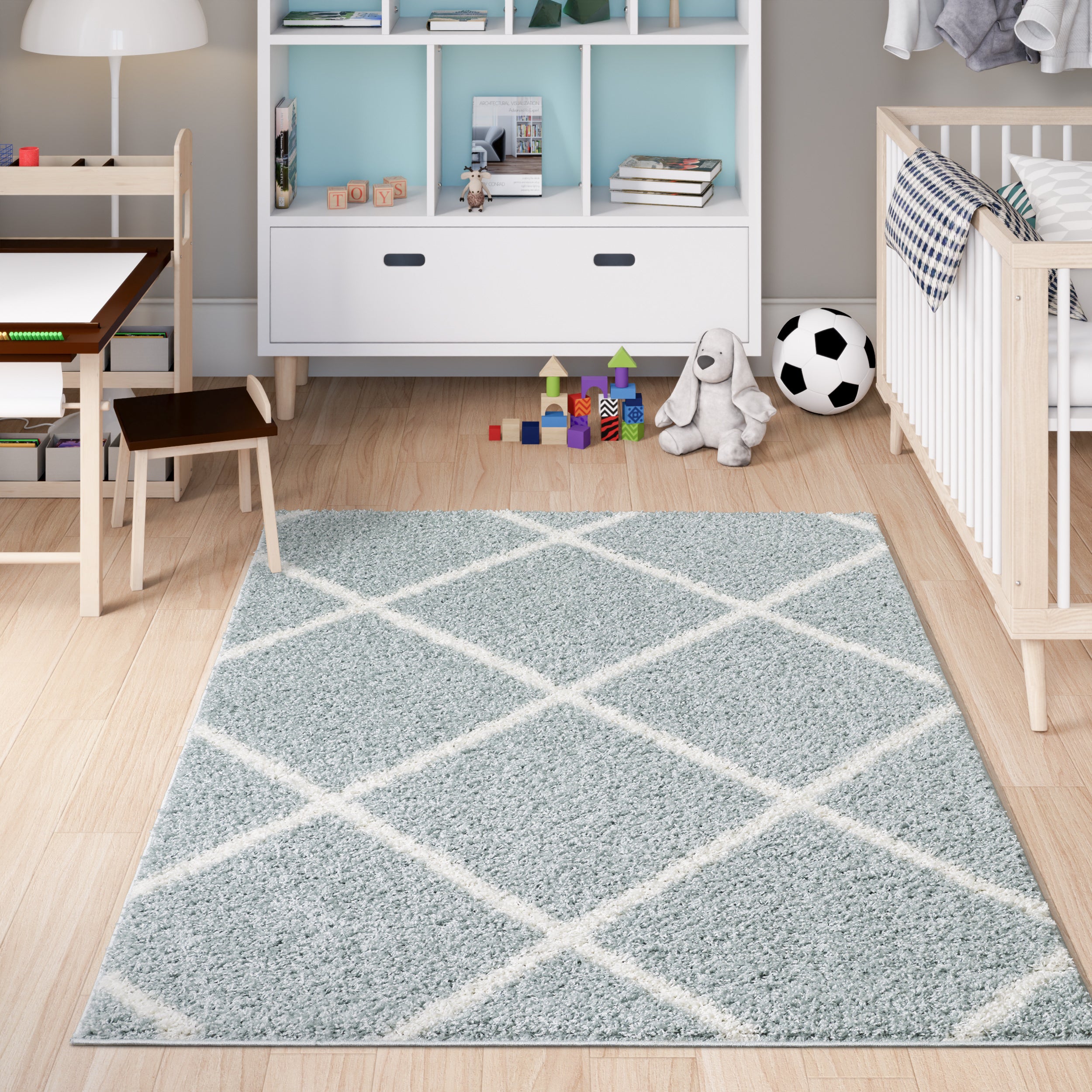 Shaggy Rug Lined Diamond Duckegg / Ivory