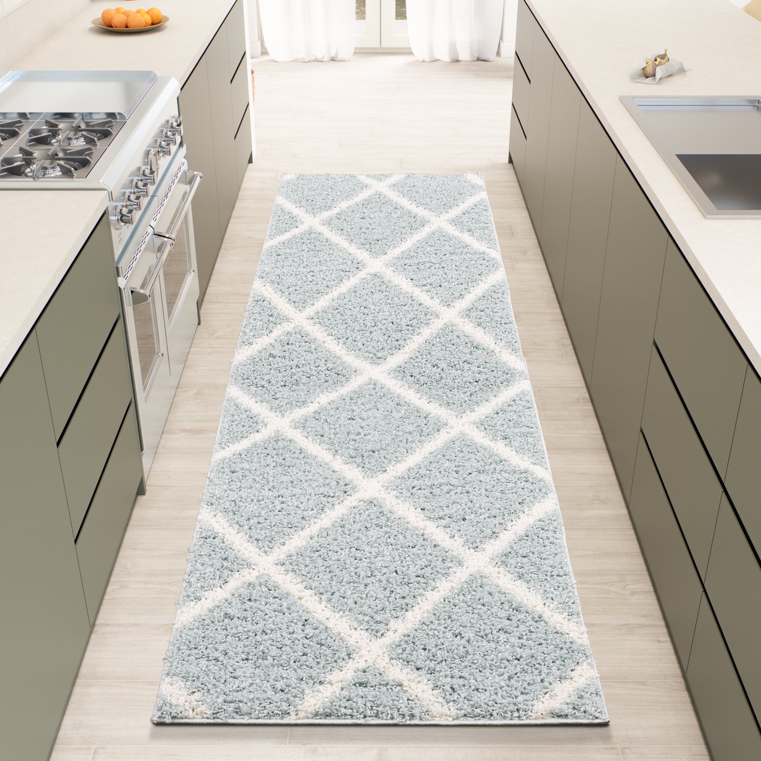 Shaggy Rug Lined Diamond Duckegg / Ivory