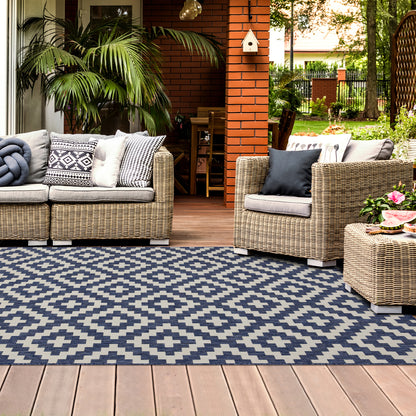 Outdoor Rugs Square Collection Dark Blue Cream