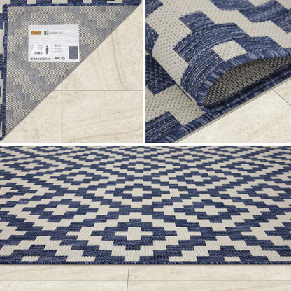 Outdoor Rugs Square Collection Dark Blue Cream