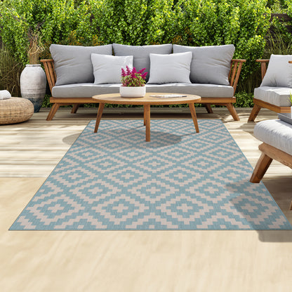 Outdoor Rugs Square Collection Aqua Cream