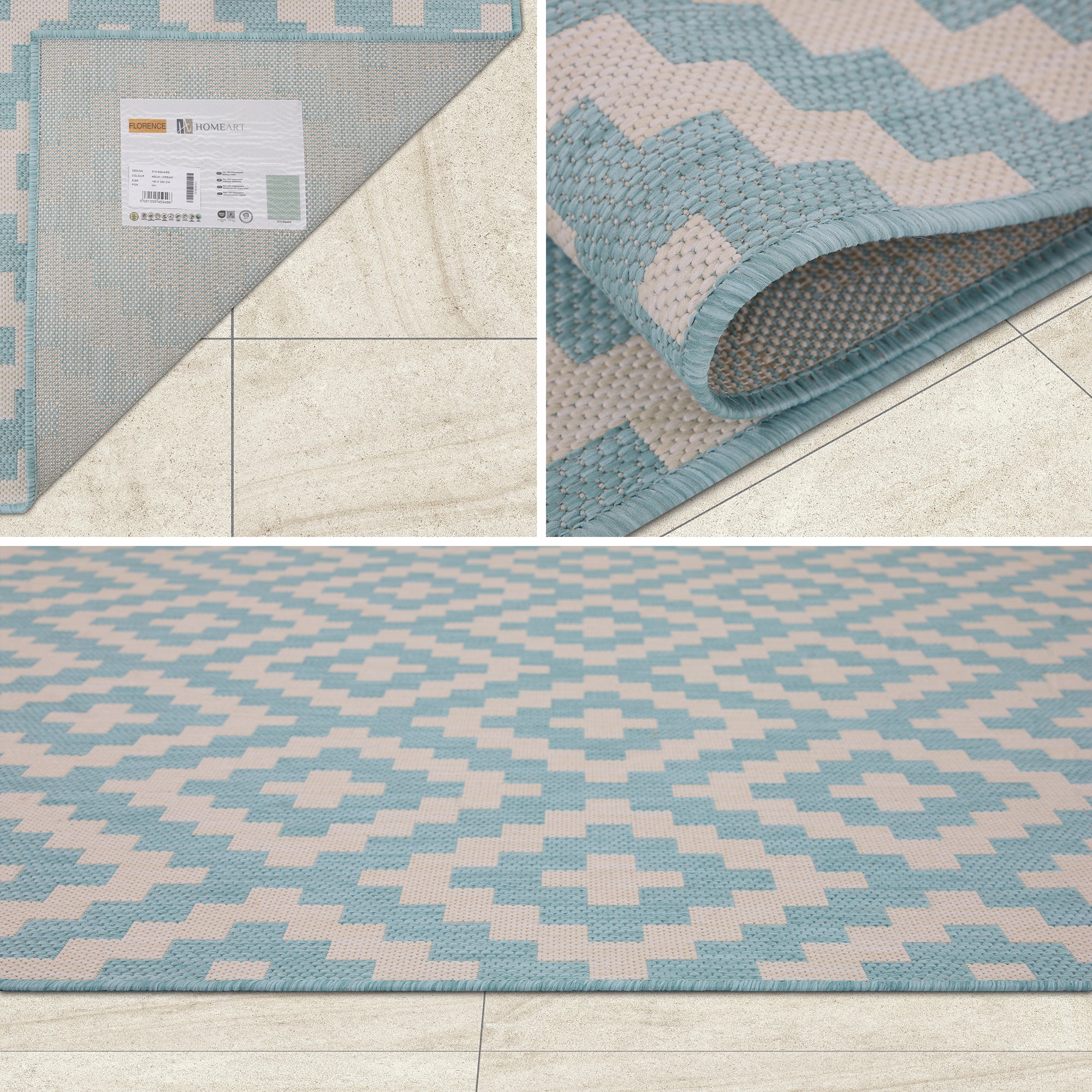 Outdoor Rugs Square Collection Aqua Cream