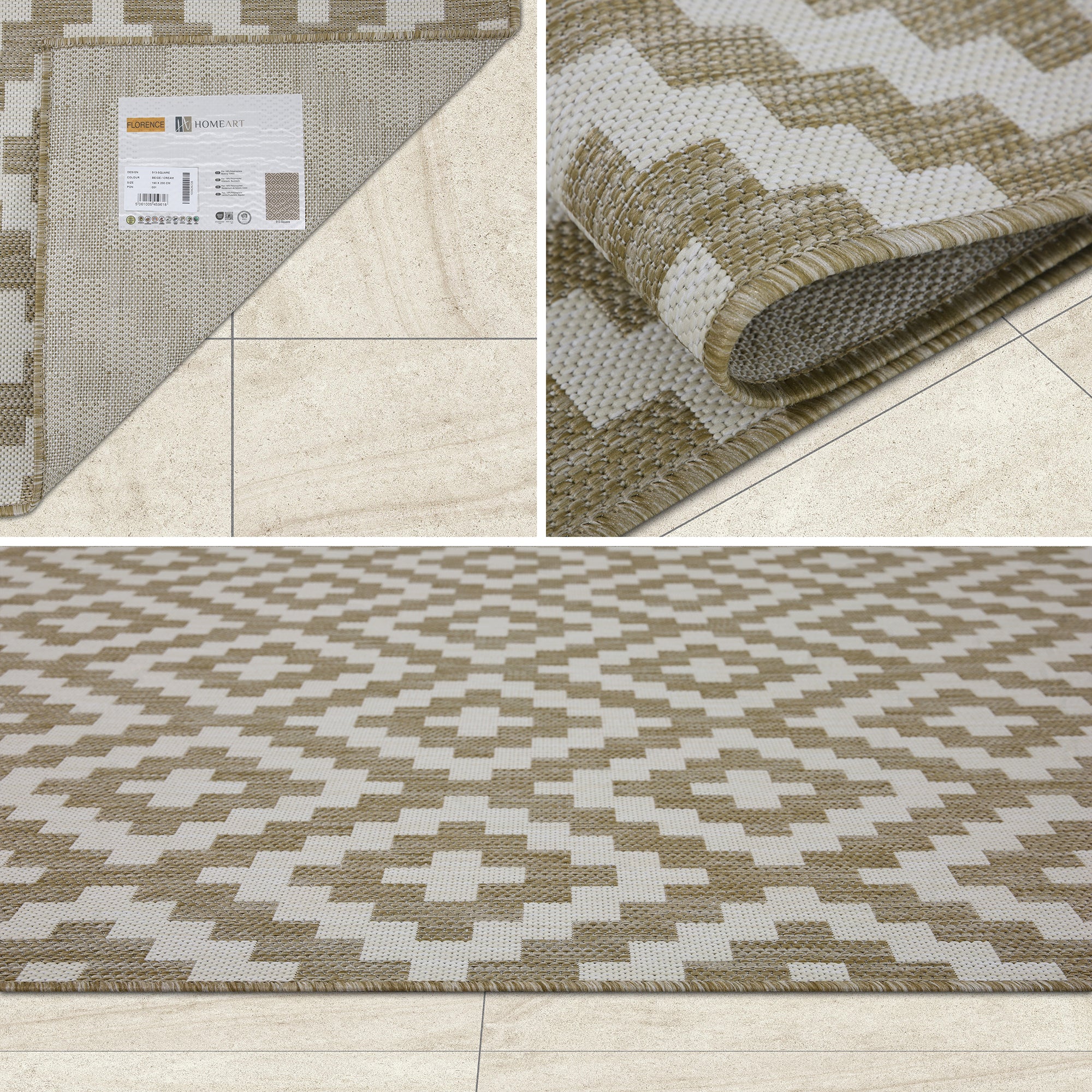 Outdoor Rugs Square Collection Beige Cream