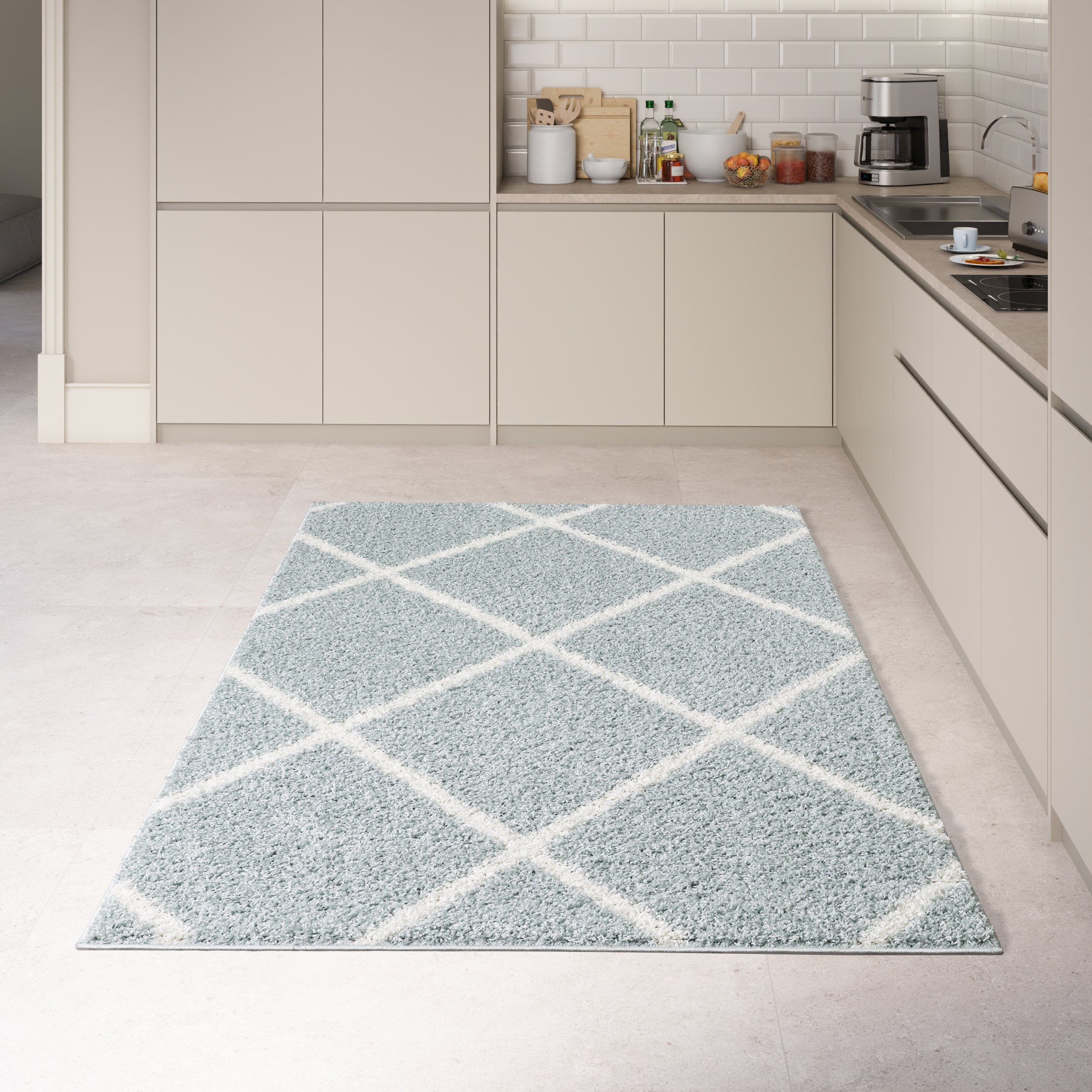 Shaggy Rug Lined Diamond Duckegg / Ivory