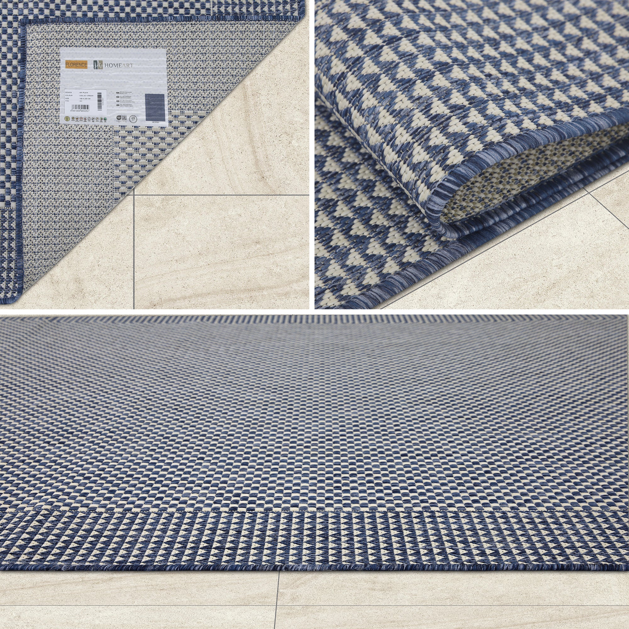 Outdoor Rugs Plain Collection Dark Blue Cream