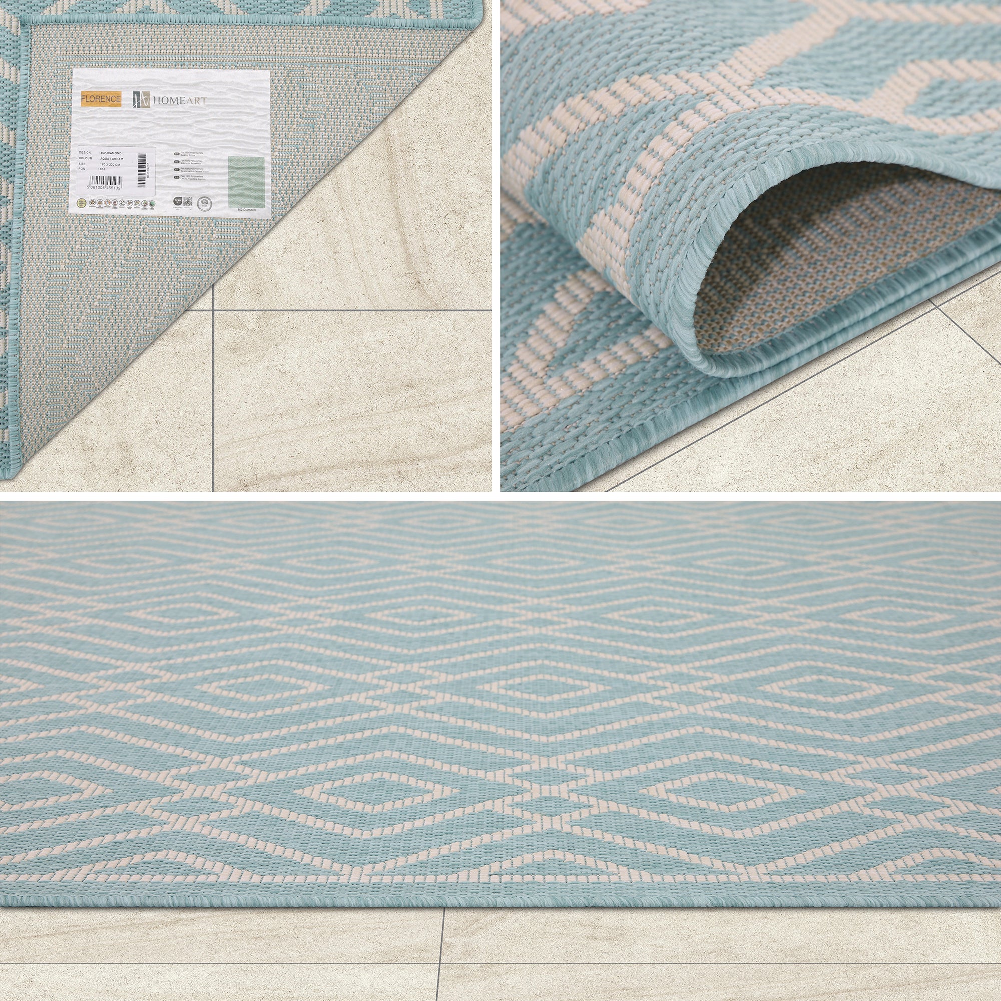 Outdoor Rugs Diamond Collection Aqua Cream