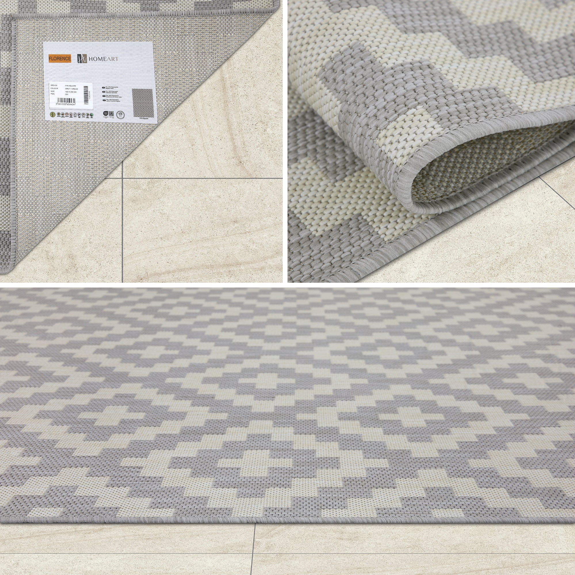 Outdoor Rugs Square Collection Grey Cream