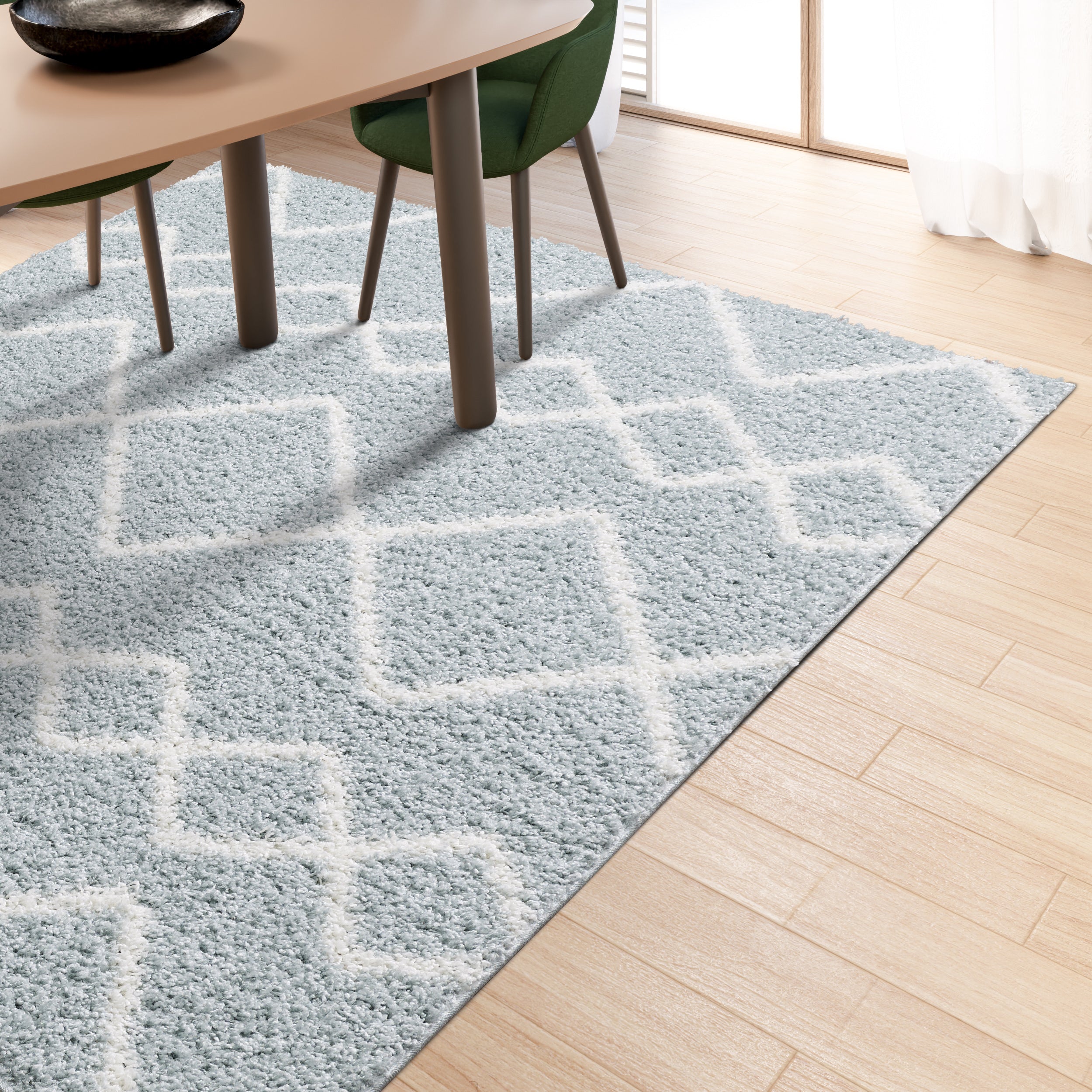 Shaggy Rug Lined Herringbone Duckegg / Ivory