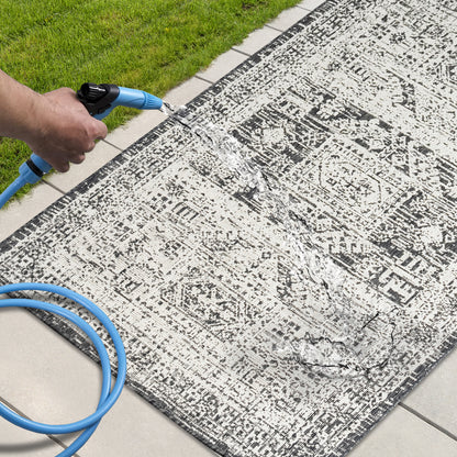 Outdoor Rugs Vintage Rectangular Black / Cream