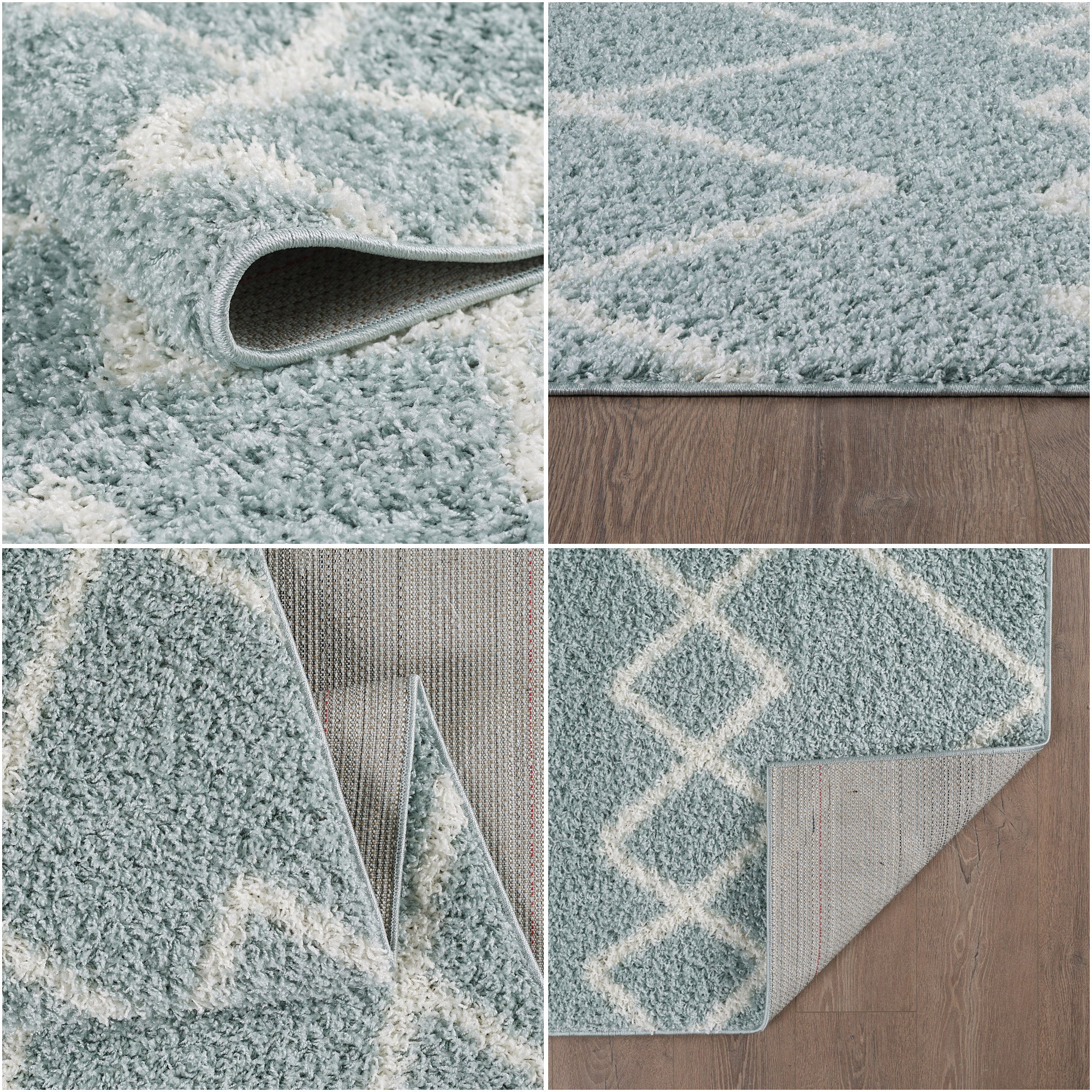 Shaggy Rug Lined Herringbone Duckegg / Ivory