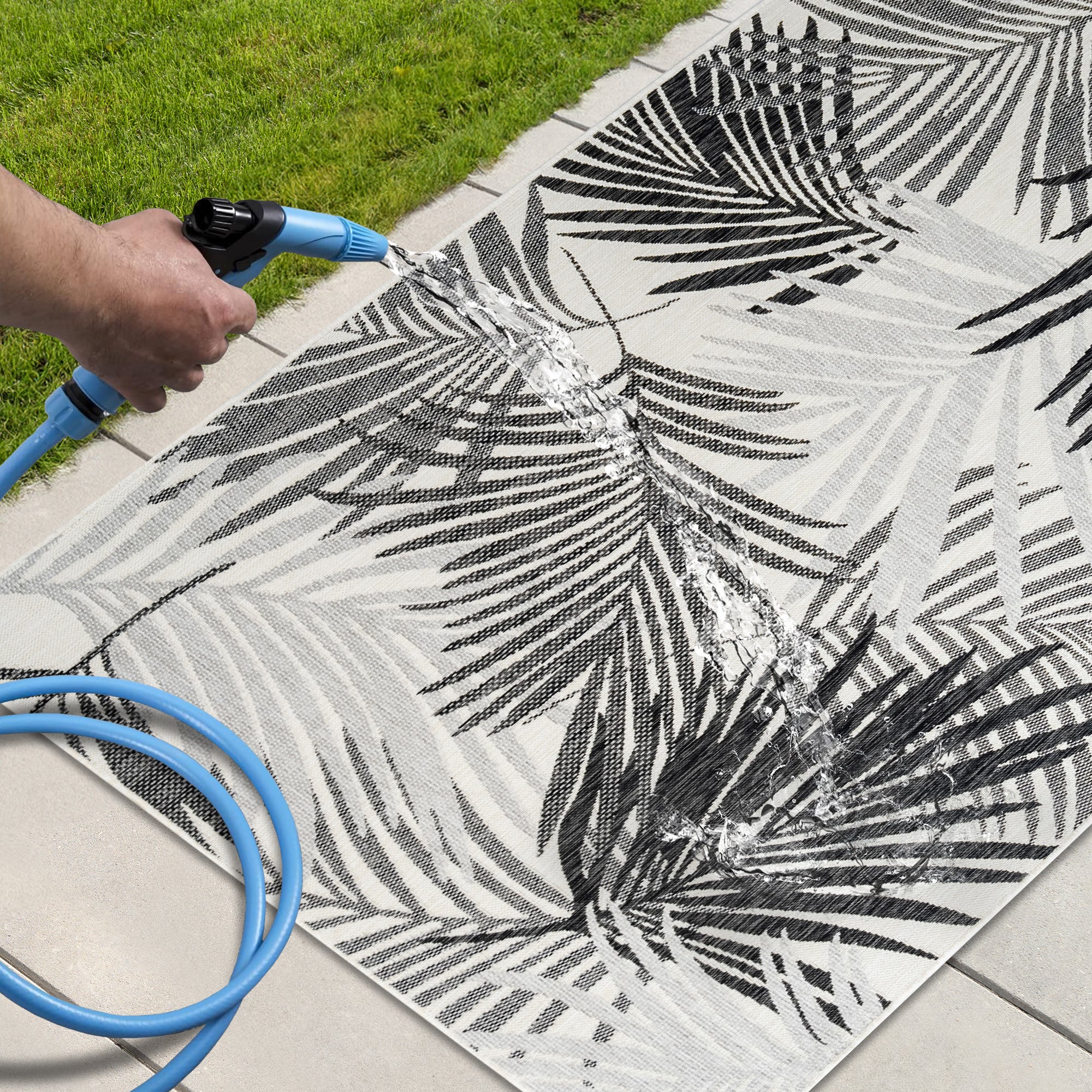 Outdoor Rugs Palm - Black / Grey