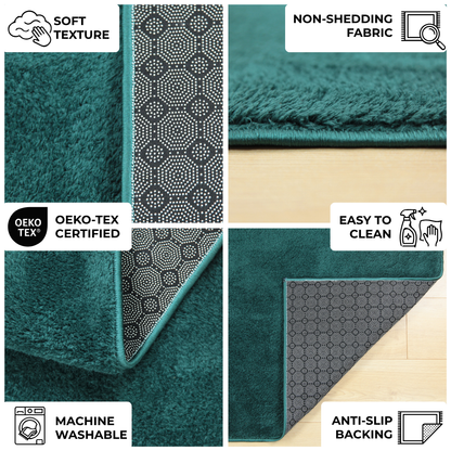Anti-Slip Backing, Shaggy Rugs Green