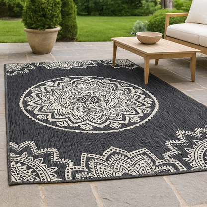 Outdoor Rugs Mandala Black / Cream