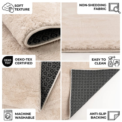 Anti-Slip Backing, Shaggy Rugs Beige