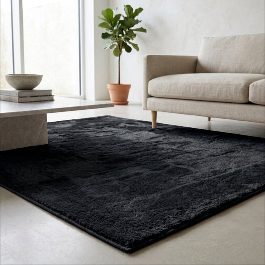 Anti-Slip Backing, Shaggy Rugs Black