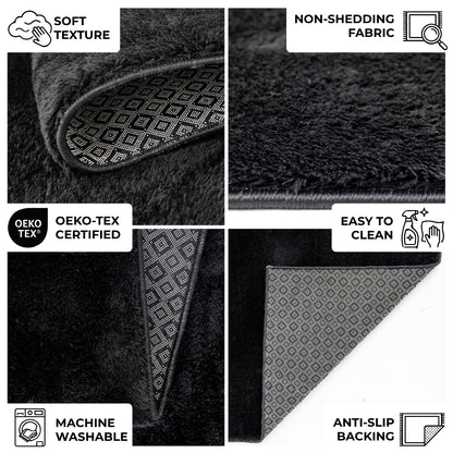 Anti-Slip Backing, Shaggy Rugs Black