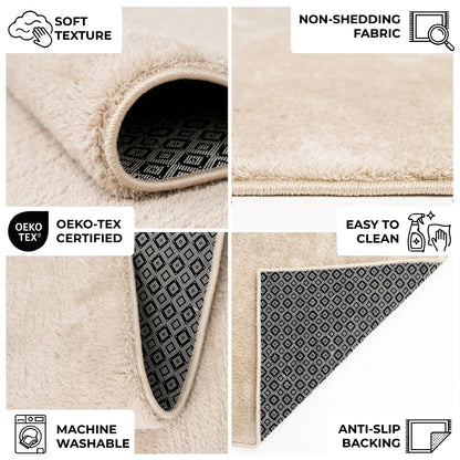 Anti-Slip Backing, Shaggy Rugs Cream