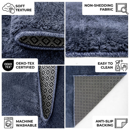Anti-Slip Backing, Shaggy Rugs Navy