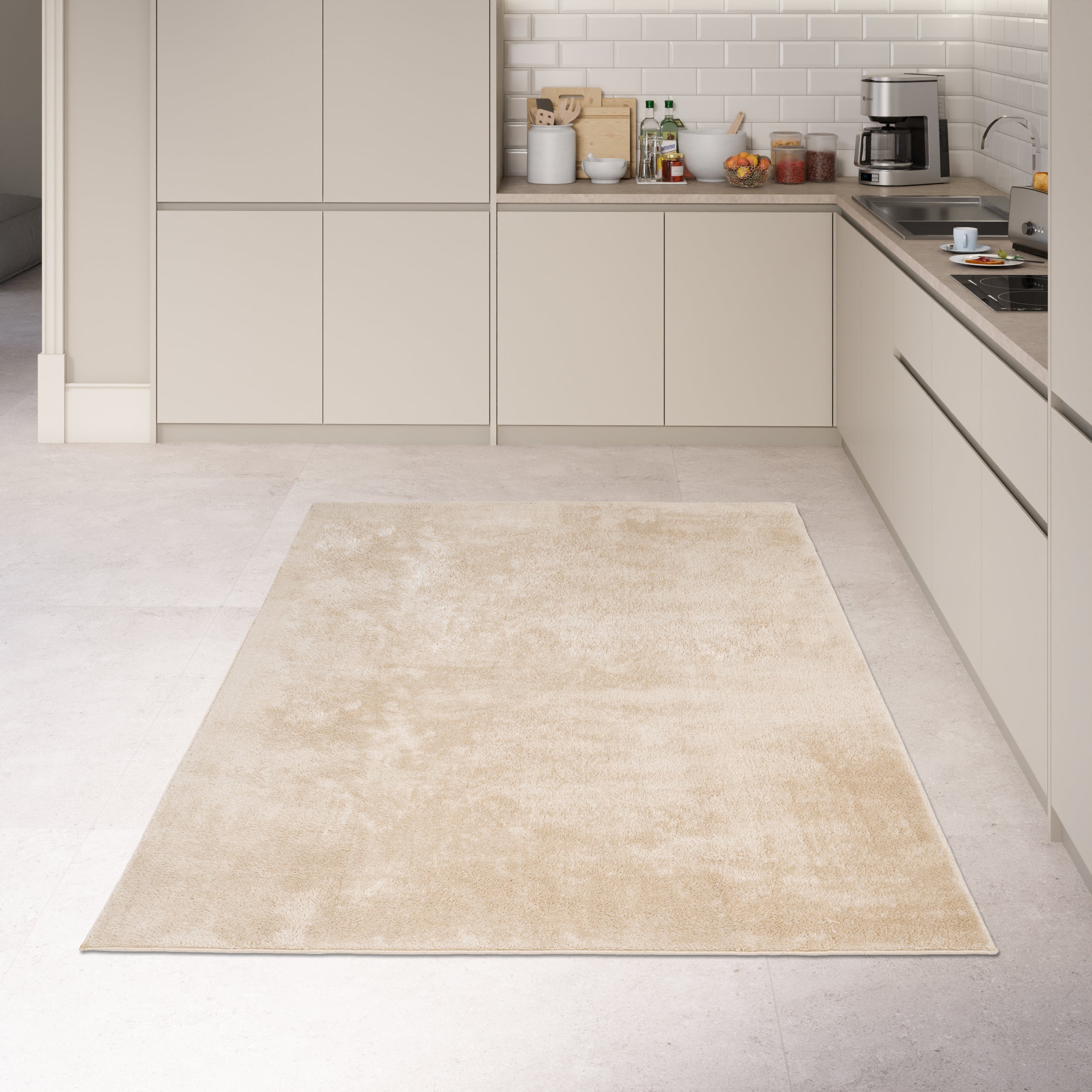 Anti-Slip Backing, Shaggy Rugs Beige