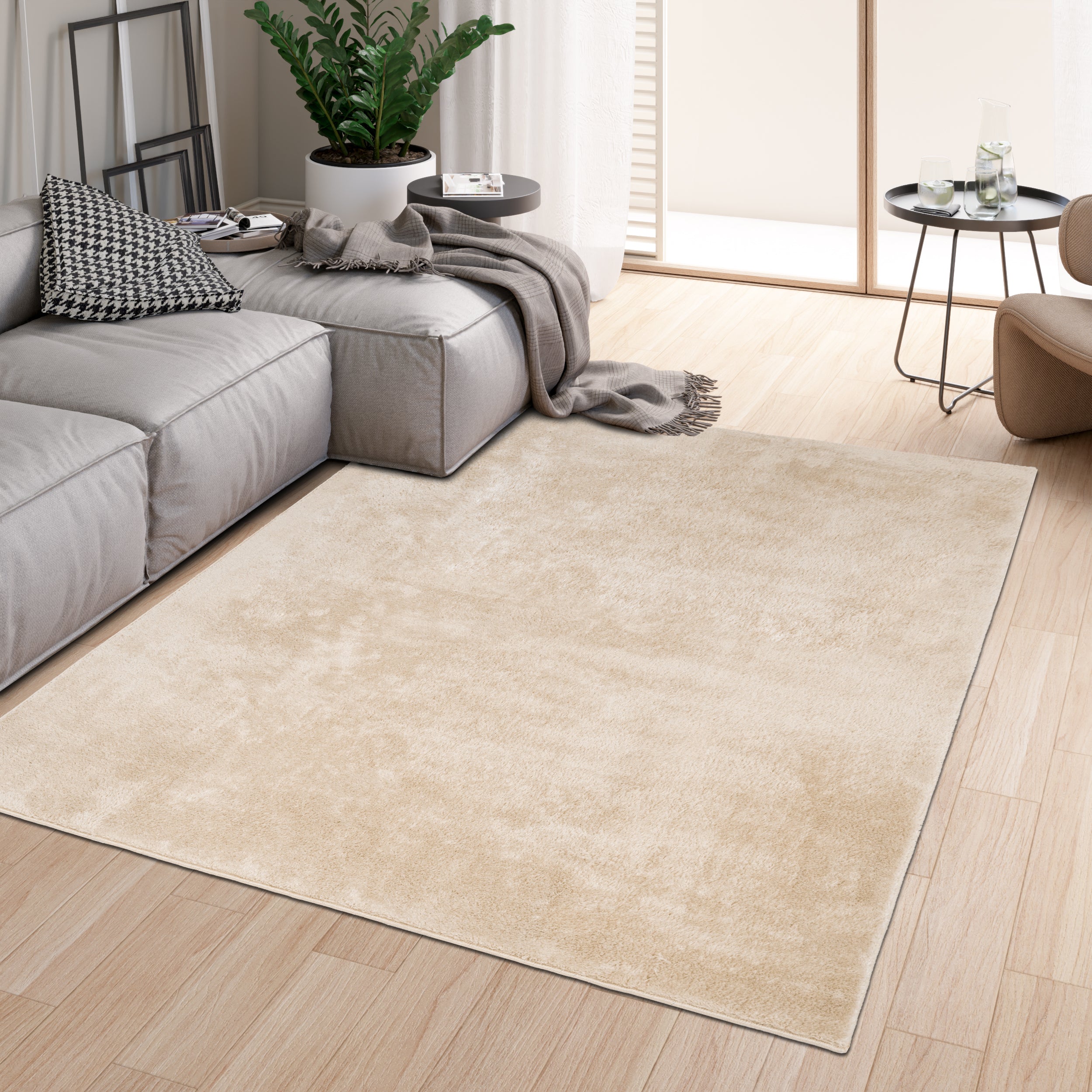 Anti-Slip Backing, Shaggy Rugs Beige