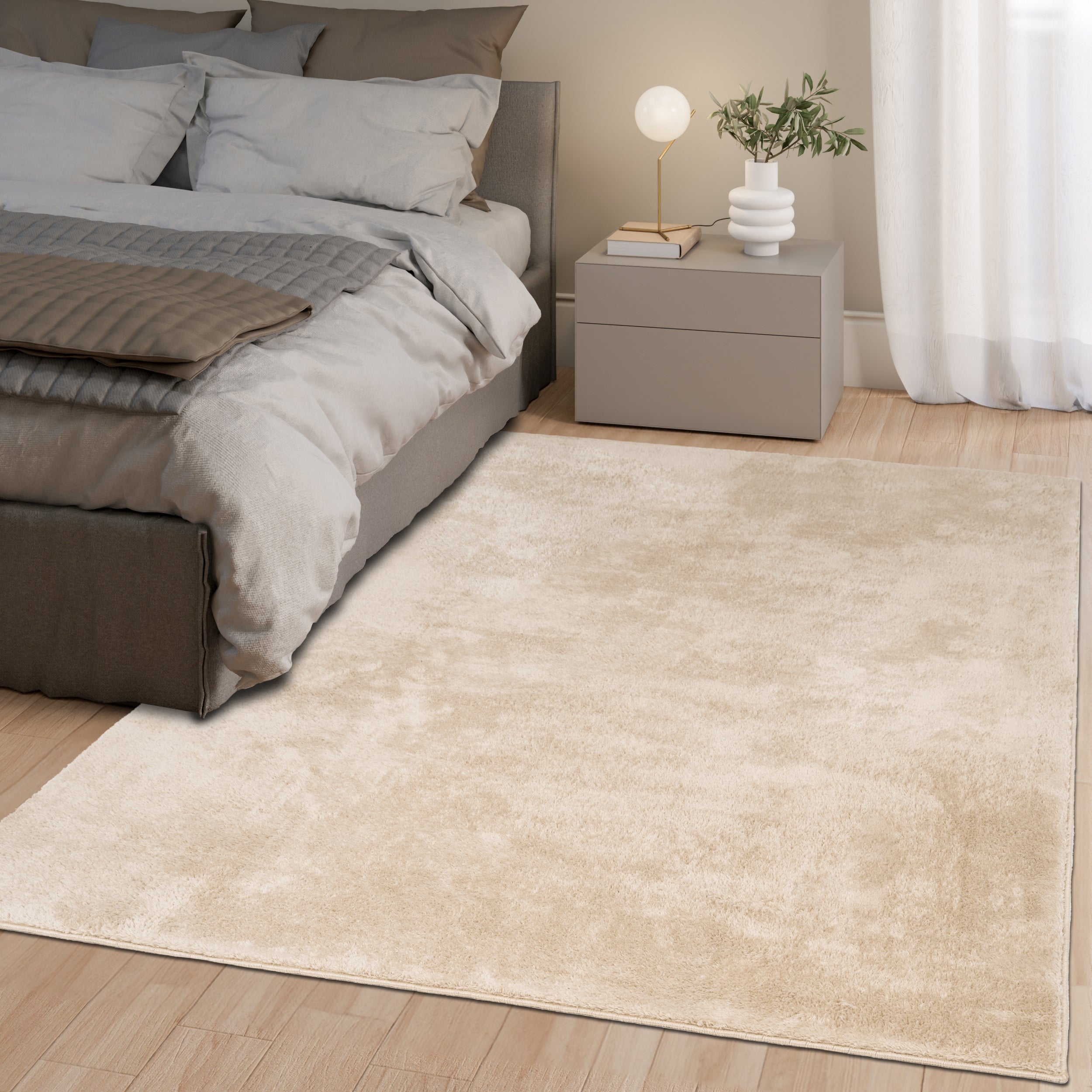 Anti-Slip Backing, Shaggy Rugs Beige