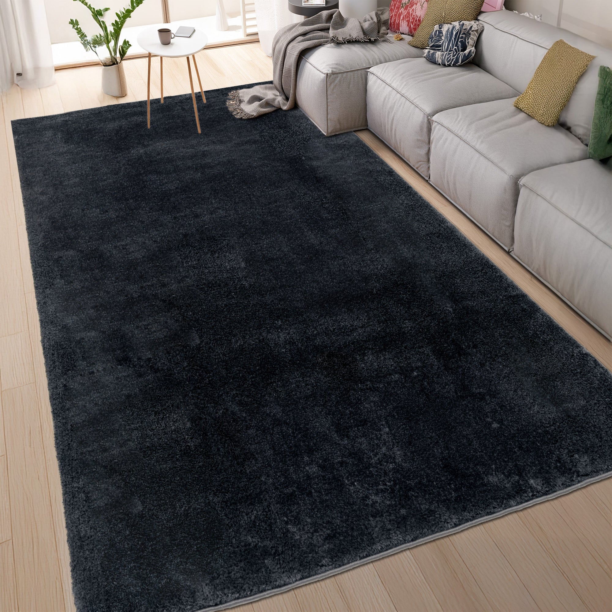 Anti-Slip Backing, Shaggy Rugs Black