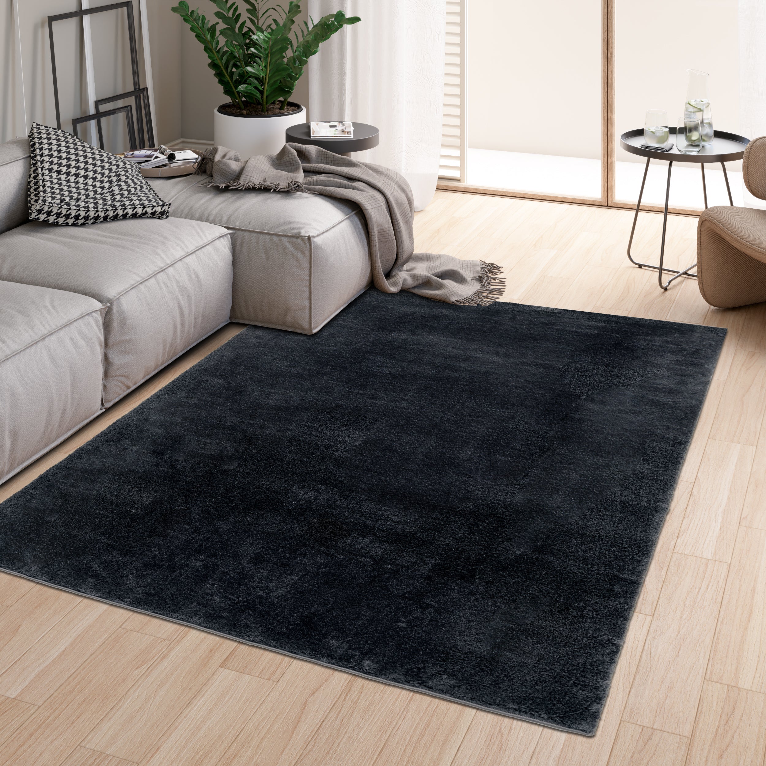 Anti-Slip Backing, Shaggy Rugs Black