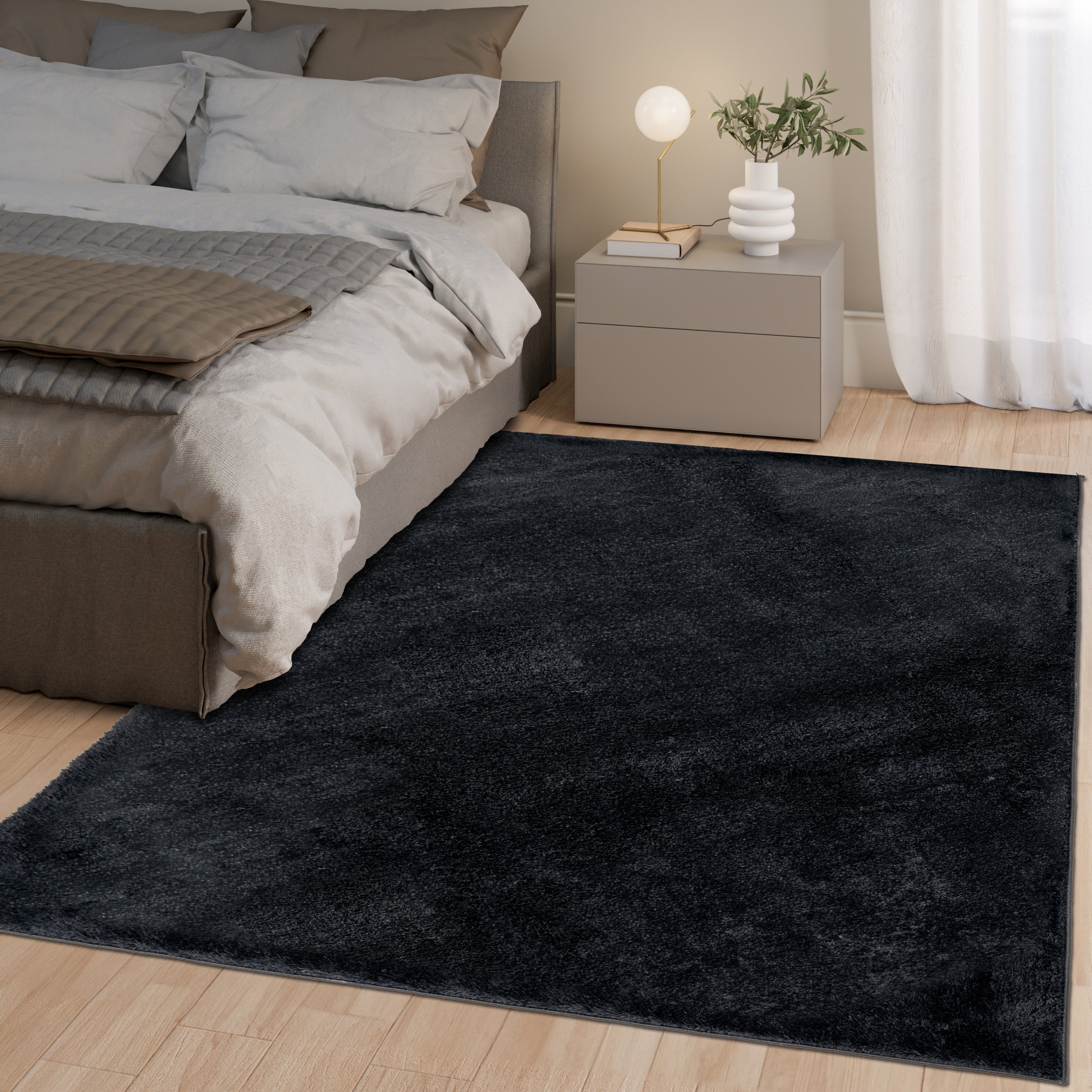 Anti-Slip Backing, Shaggy Rugs Black