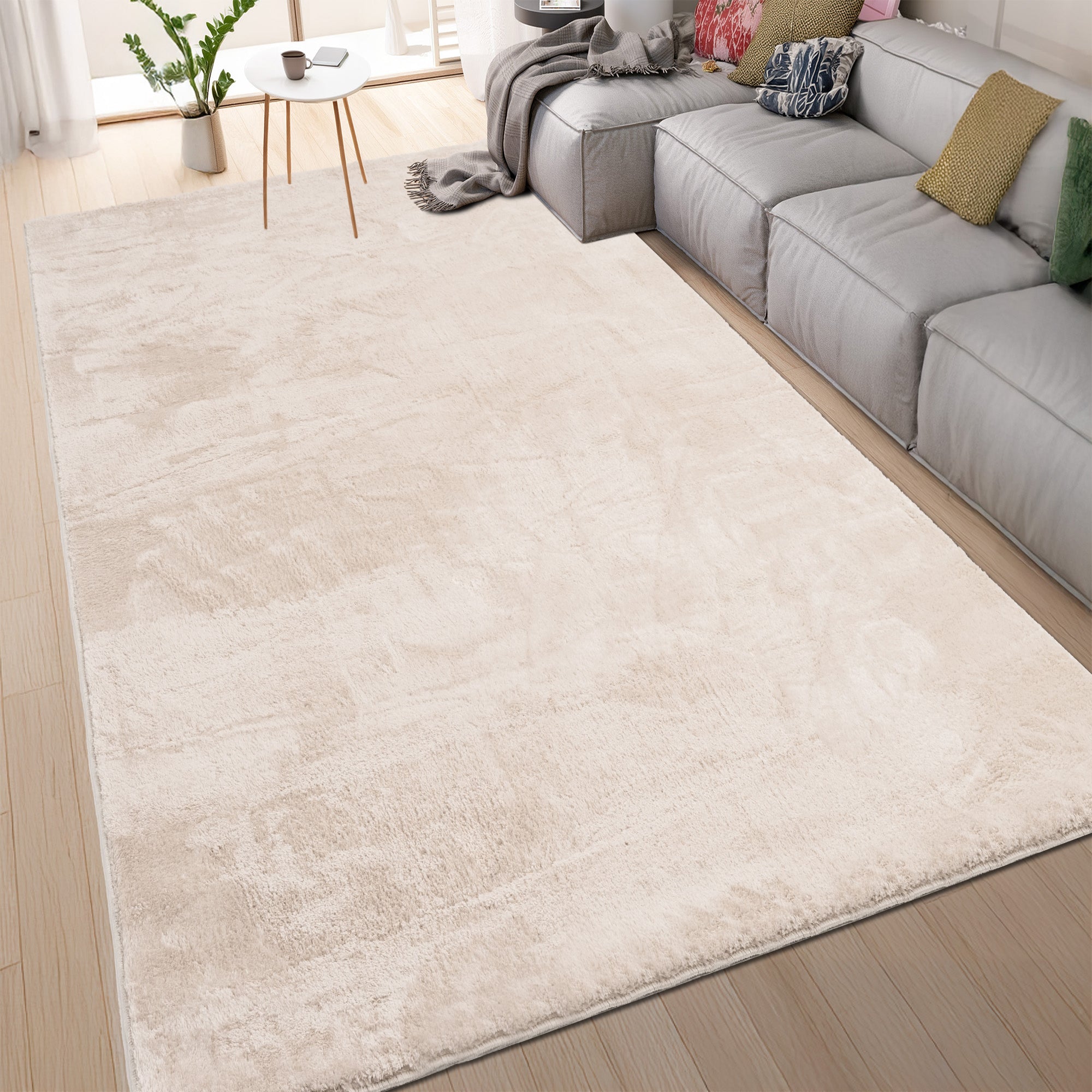 Anti-Slip Backing, Shaggy Rugs Cream