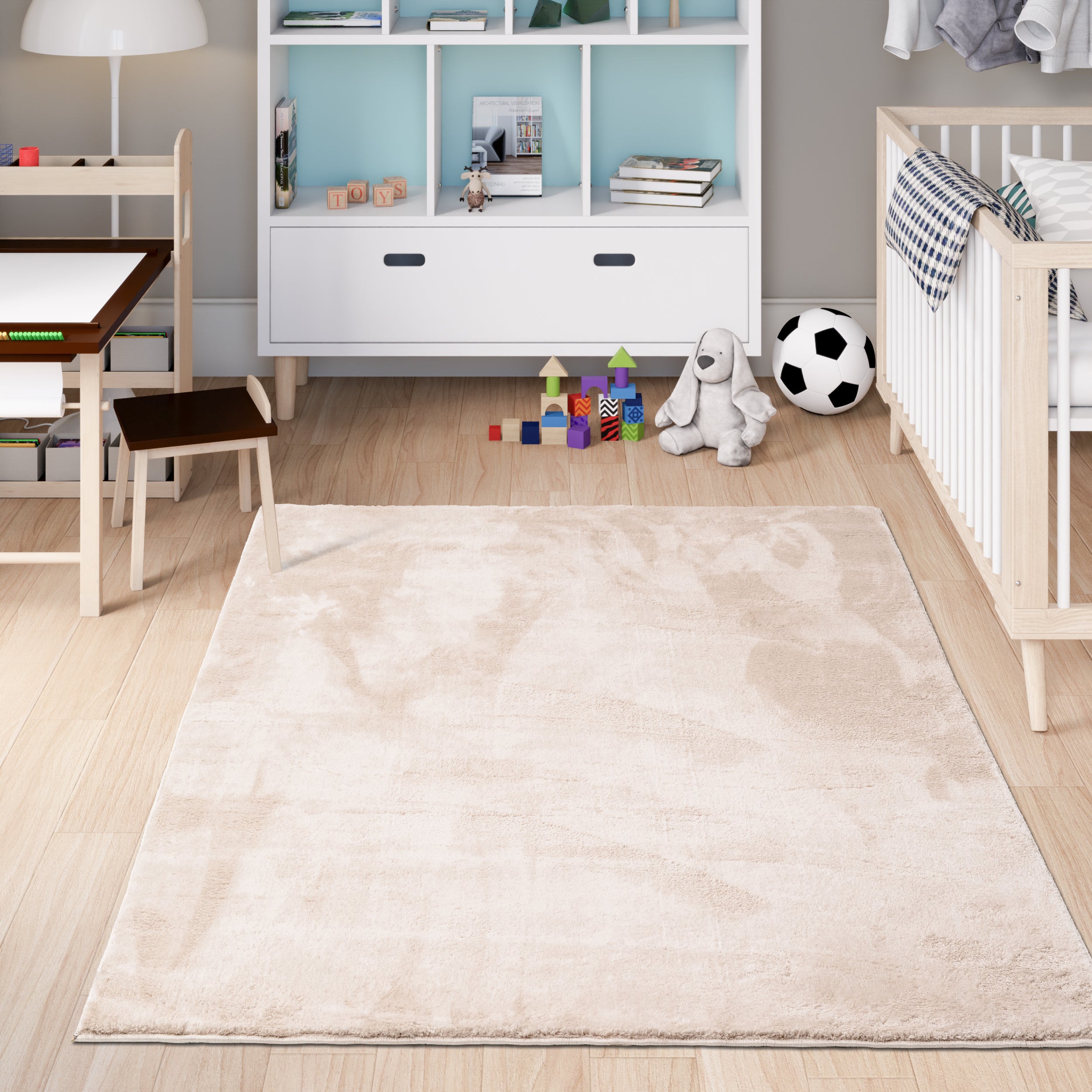 Anti-Slip Backing, Shaggy Rugs Cream