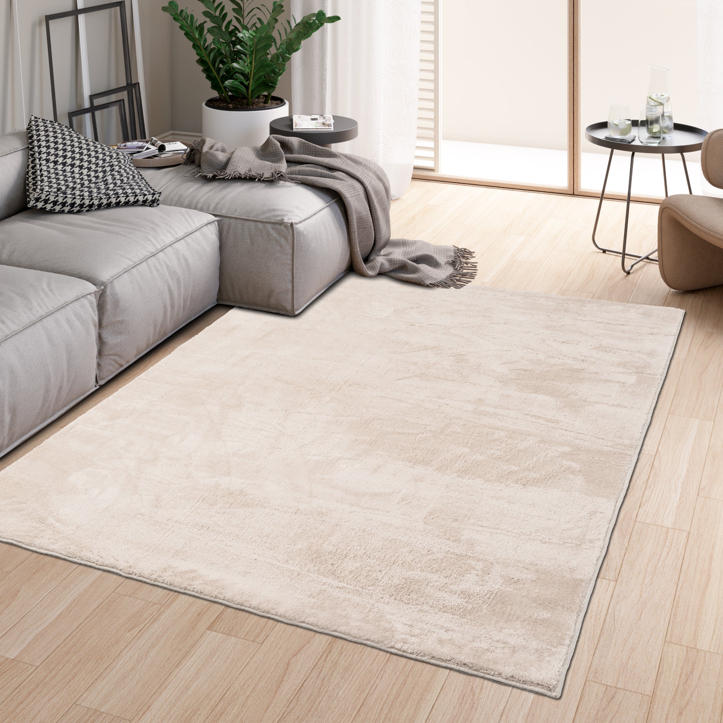 Anti-Slip Backing, Shaggy Rugs Cream