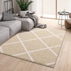 Shaggy Rug Lined Diamond Beige/Ivory