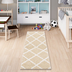 Shaggy Rug Lined Diamond Beige/Ivory