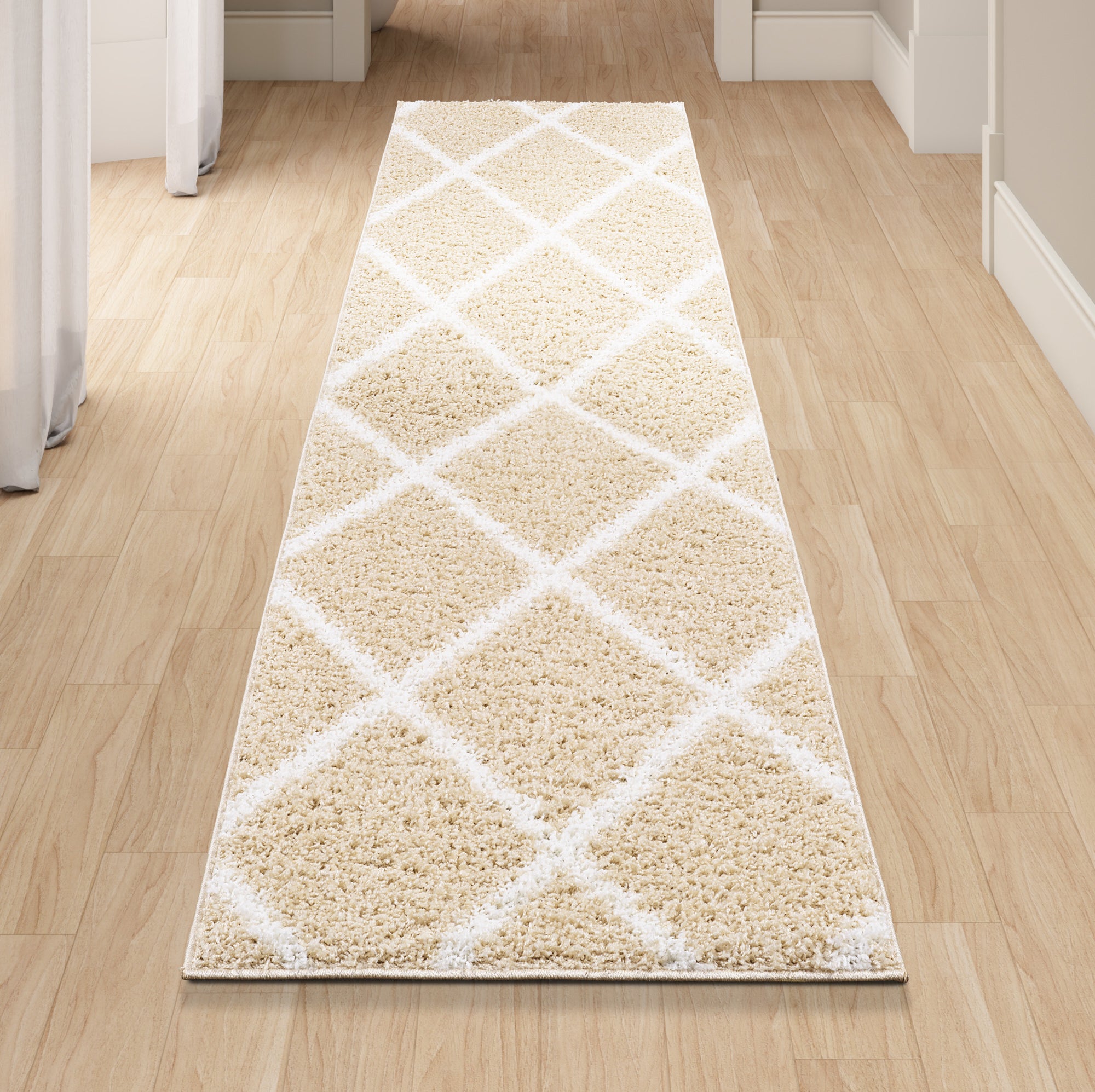 Shaggy Rug Lined Diamond Beige/Ivory