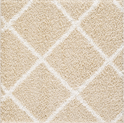 Shaggy Rug Lined Diamond Beige/Ivory