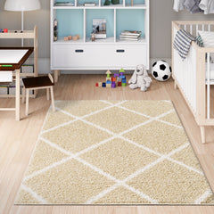 Shaggy Rug Lined Diamond Beige/Ivory