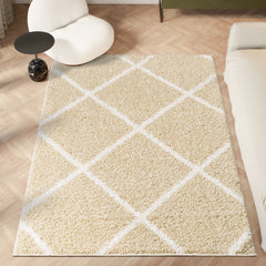 Shaggy Rug Lined Diamond Beige/Ivory