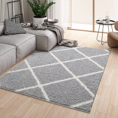 Shaggy Rug Lined Diamond Grey/Ivory