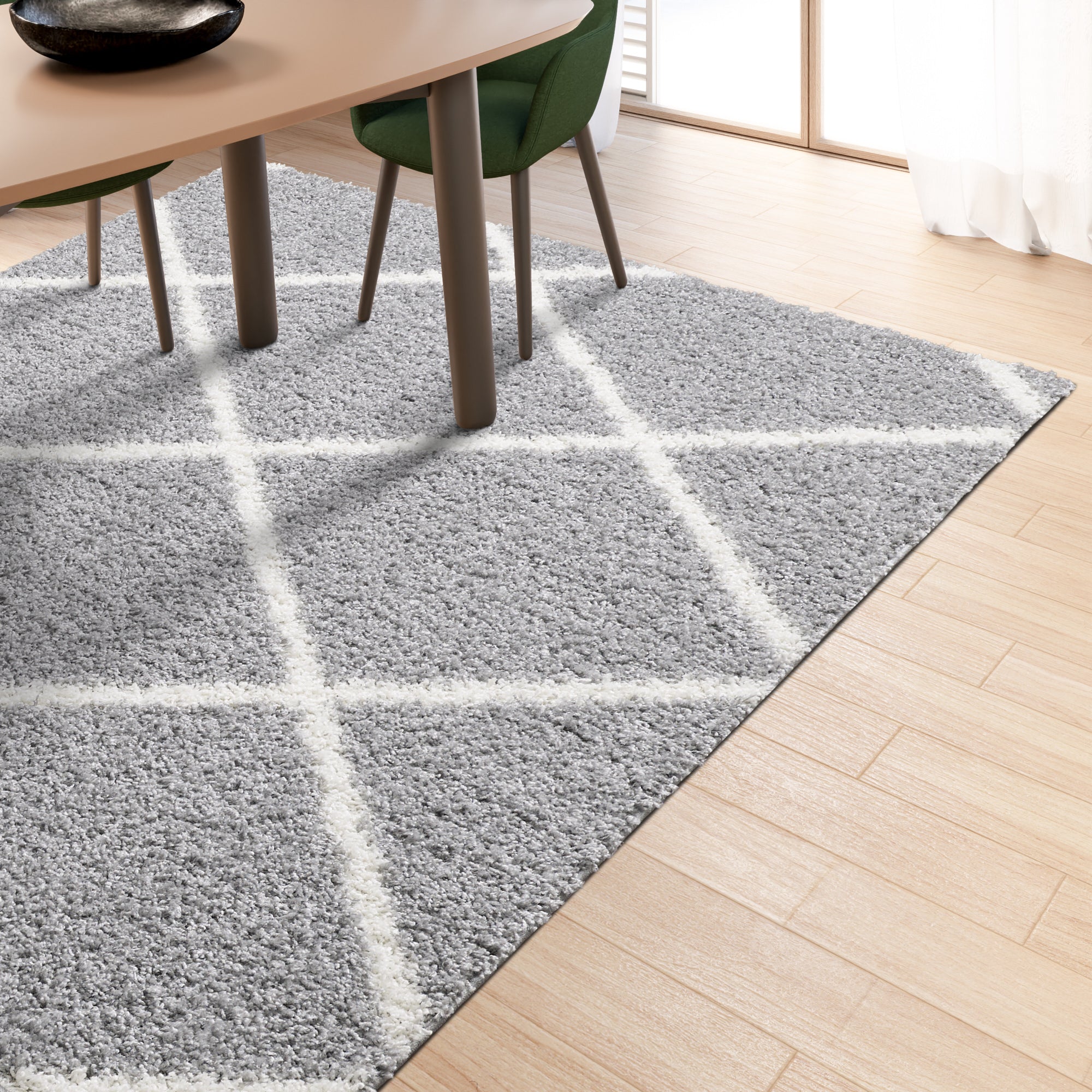 Shaggy Rug Lined Diamond Grey/Ivory