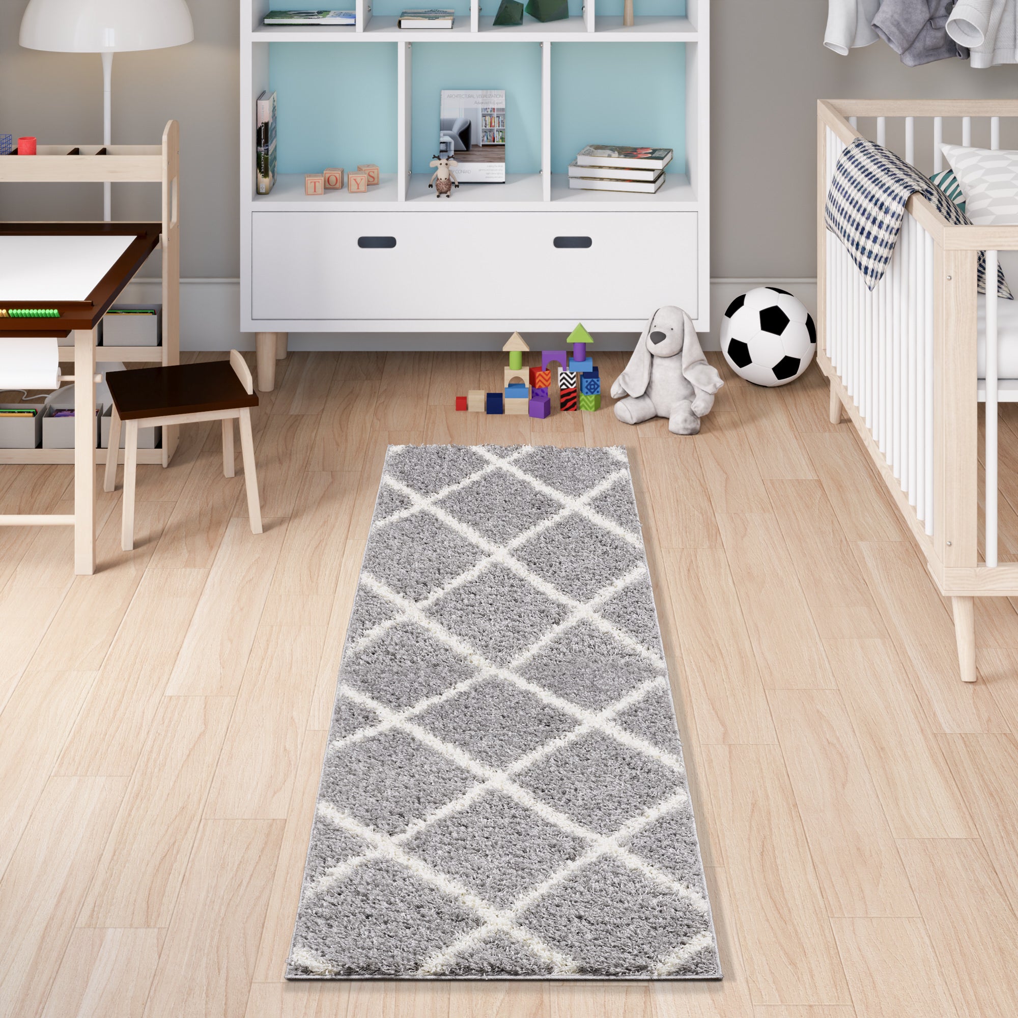 Shaggy Rug Lined Diamond Grey/Ivory