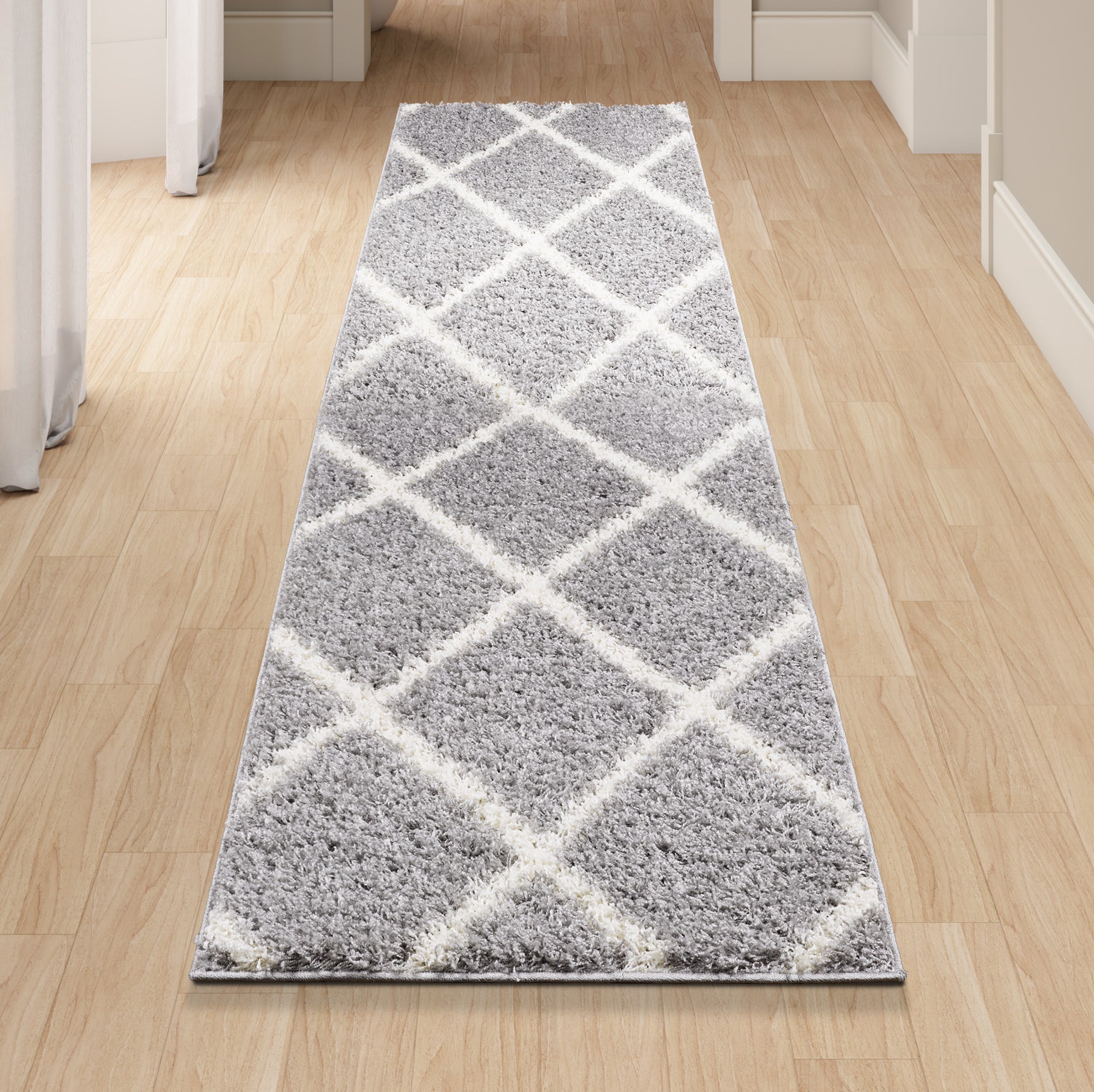 Shaggy Rug Lined Diamond Grey/Ivory