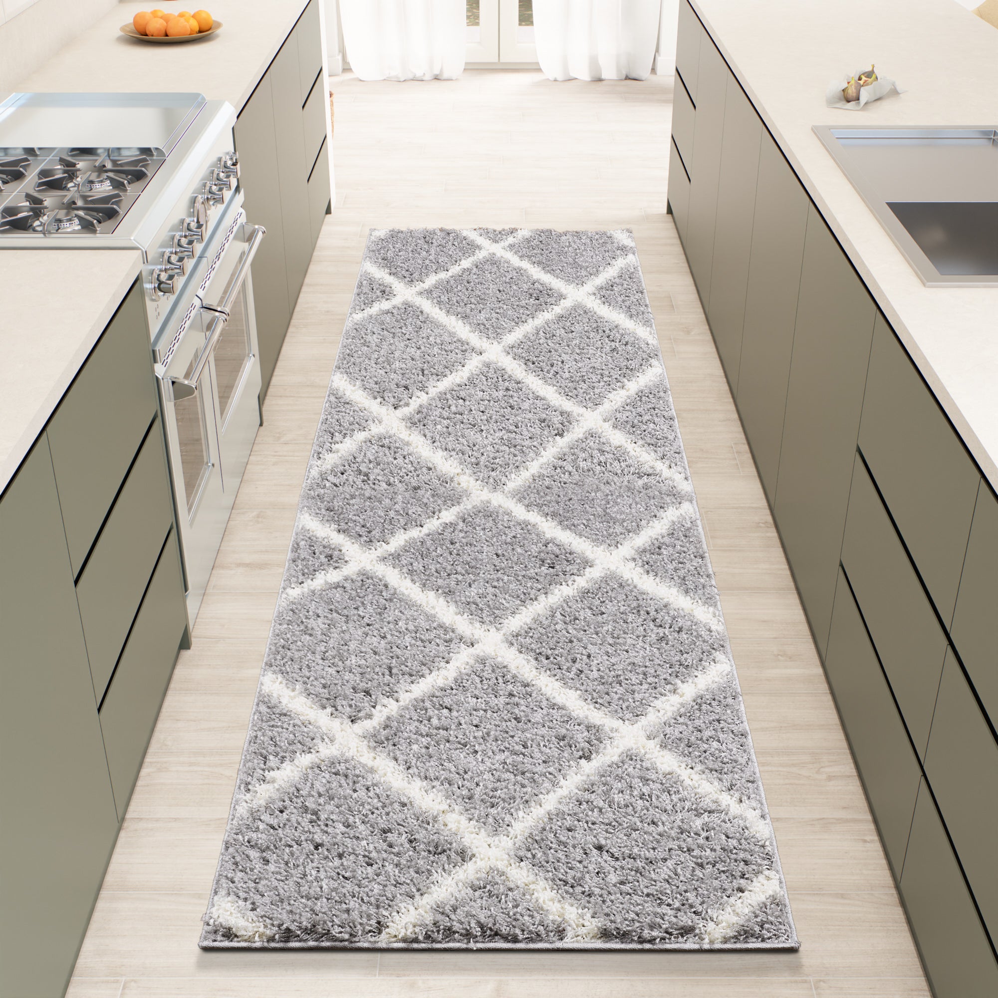 Shaggy Rug Lined Diamond Grey/Ivory