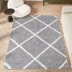 Shaggy Rug Lined Diamond Grey/Ivory