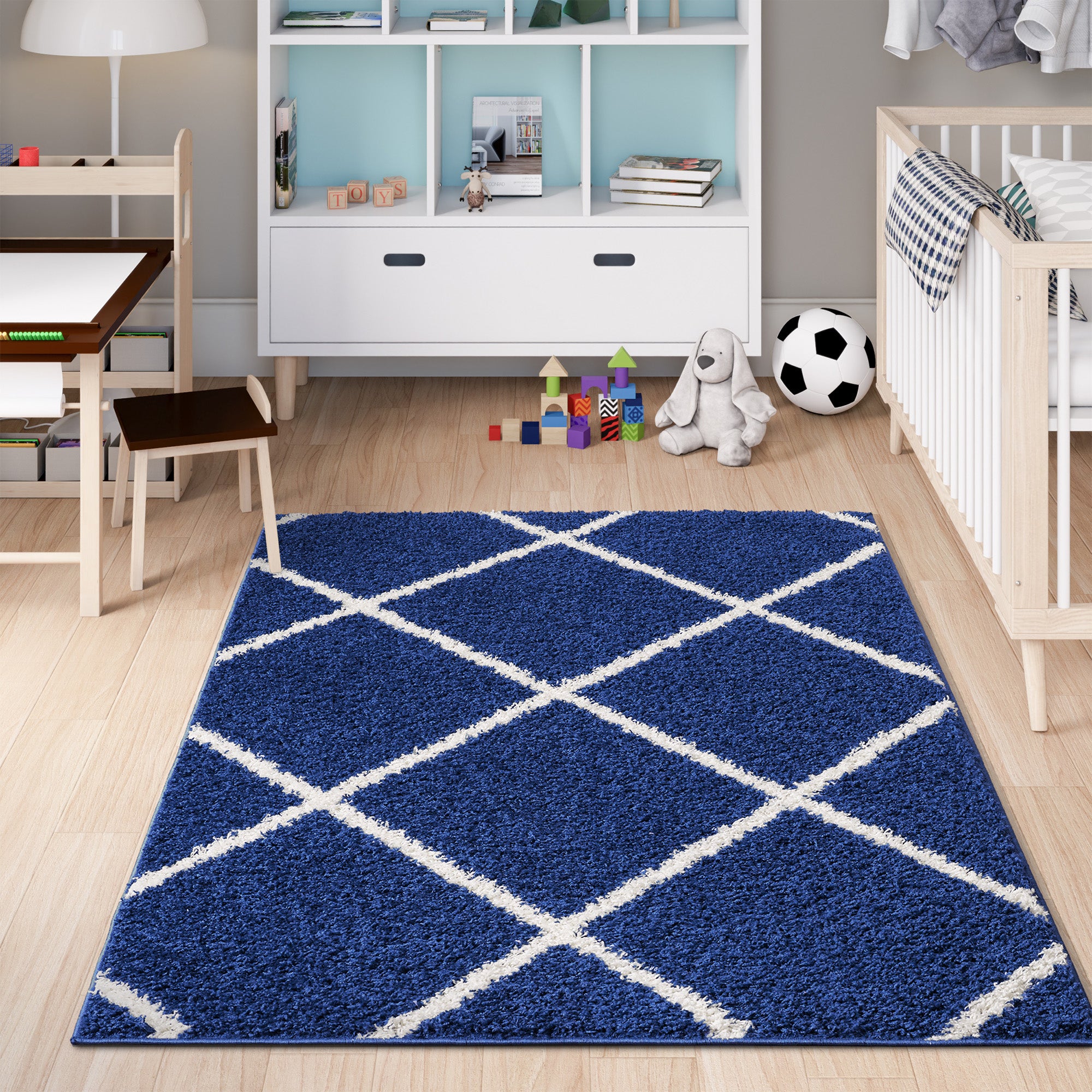 Shaggy Rug Lined Diamond Navy