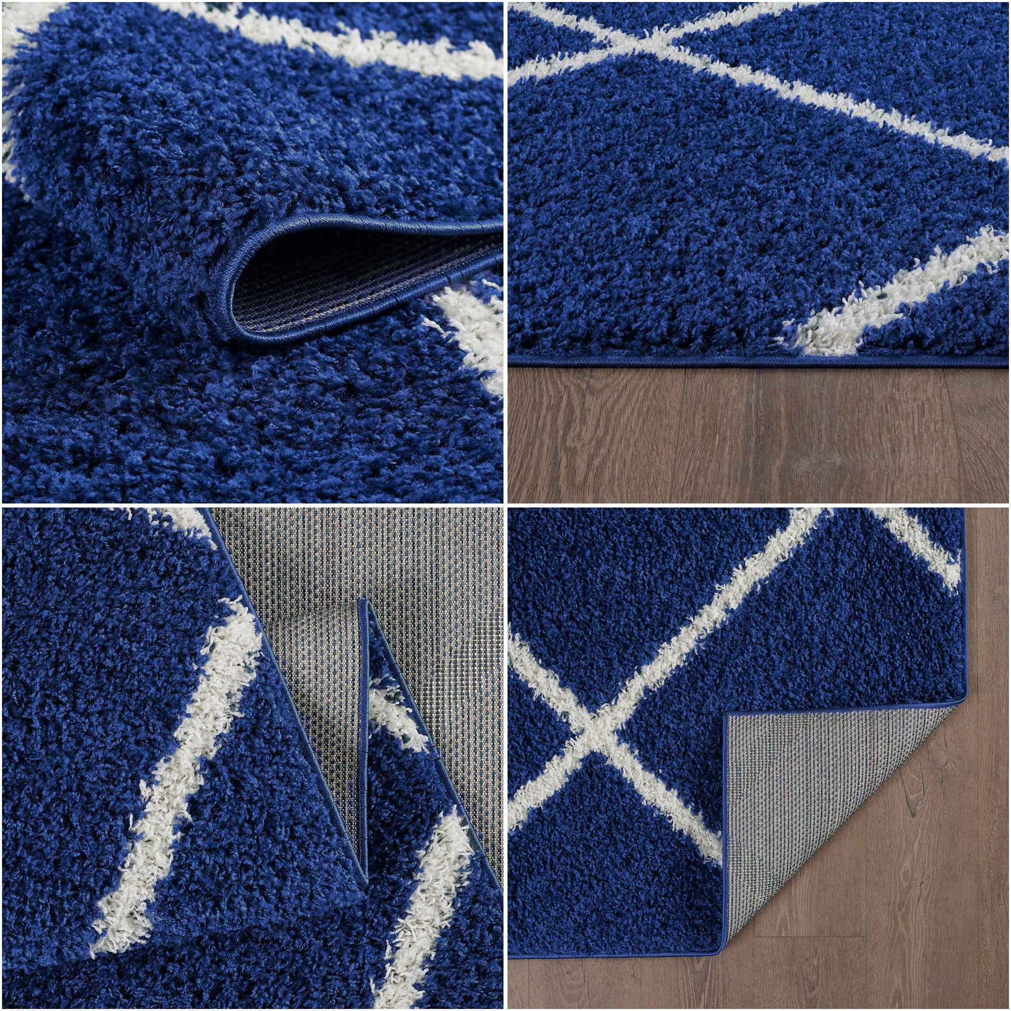 Shaggy Rug Lined Diamond Navy