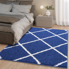 Shaggy Rug Lined Diamond Navy