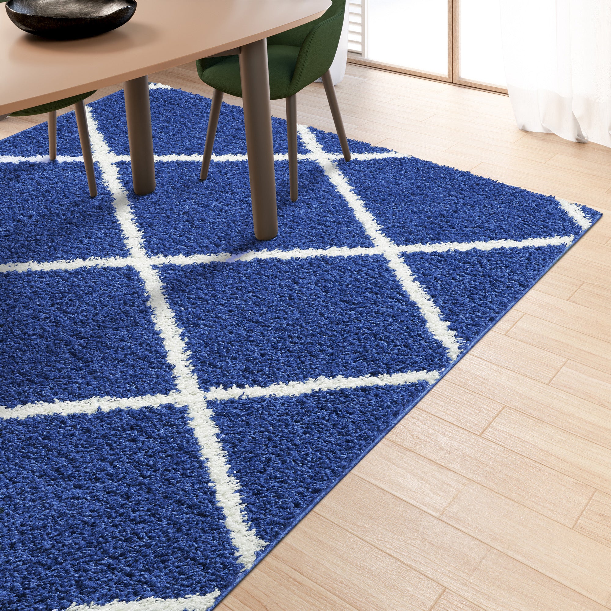 Shaggy Rug Lined Diamond Navy