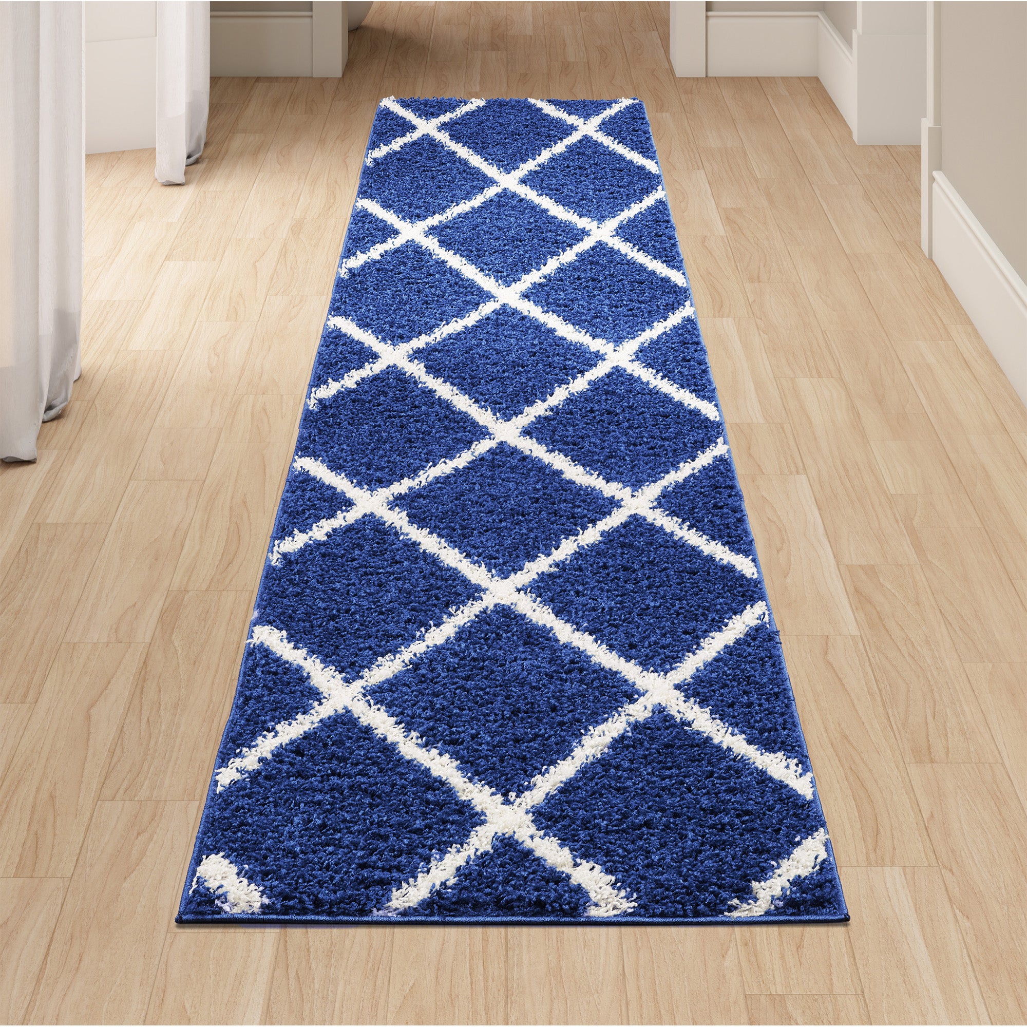 Shaggy Rug Lined Diamond Navy