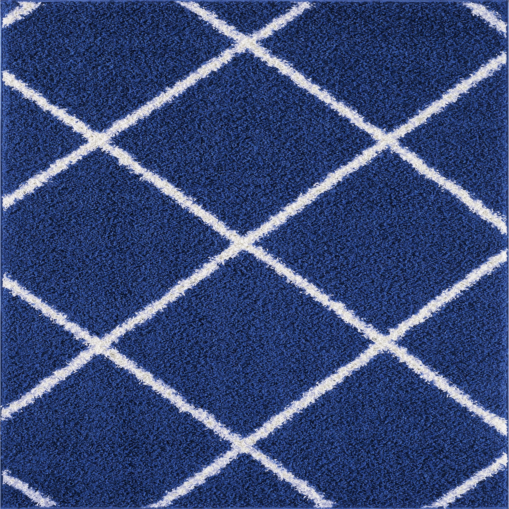 Shaggy Rug Lined Diamond Navy