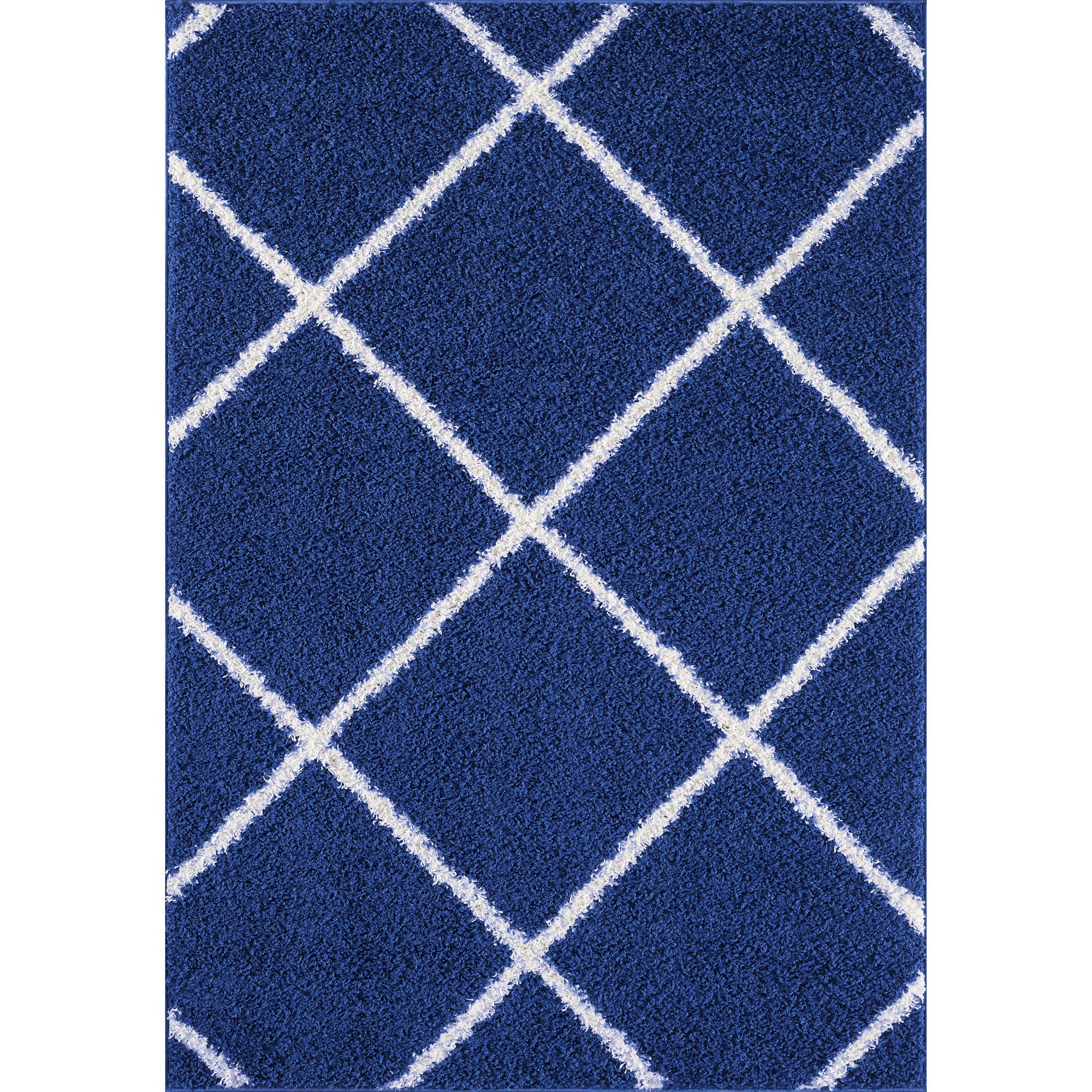 Shaggy Rug Lined Diamond Navy